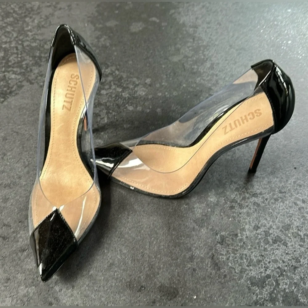 SCHUTZ Cendi Heel in Transparente & Black Women's Heels 6.5 - Picture 10 of 16